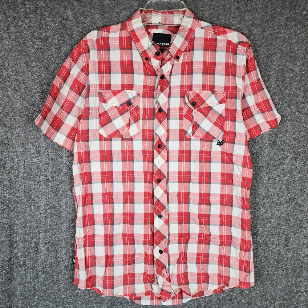 Zoo York Shirt Mens L Unbreakable Red White Plaid Short Sleeve Button Down EUC
